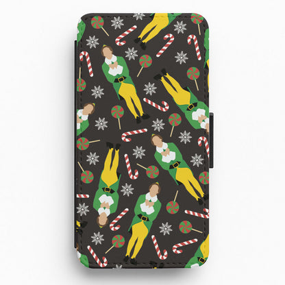 Elf Candy Cane Pattern Flip / Wallet Phone Case