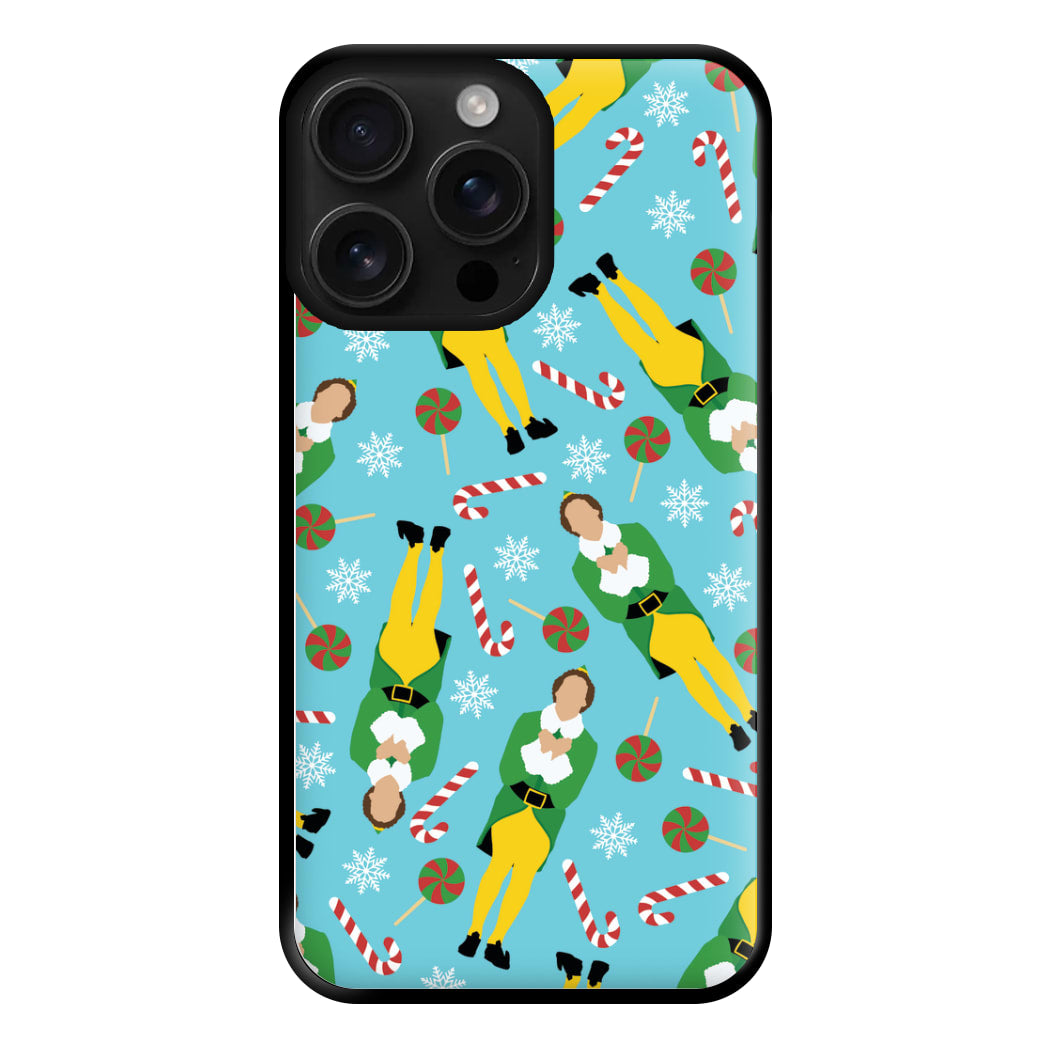 Elf Candy Cane Pattern Blue Phone Case