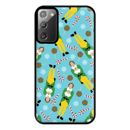 Elf Candy Cane Pattern Blue Phone Case for Galaxy Note 20 Ultra