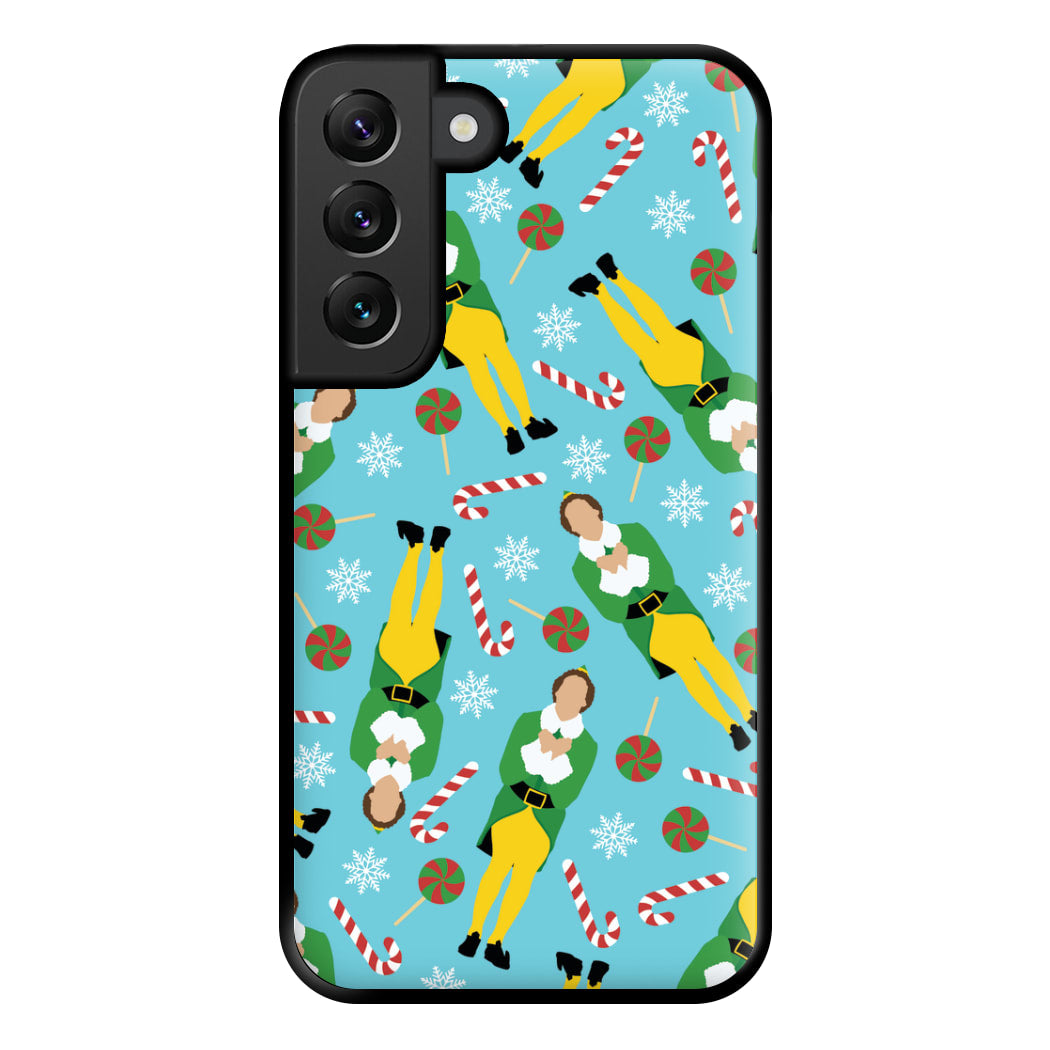 Elf Candy Cane Pattern Blue Phone Case for Galaxy S22 Plus