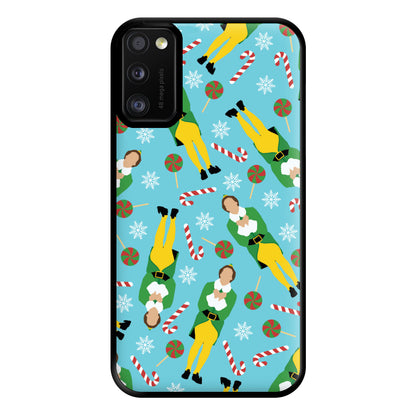 Elf Candy Cane Pattern Blue Phone Case for Galaxy A41