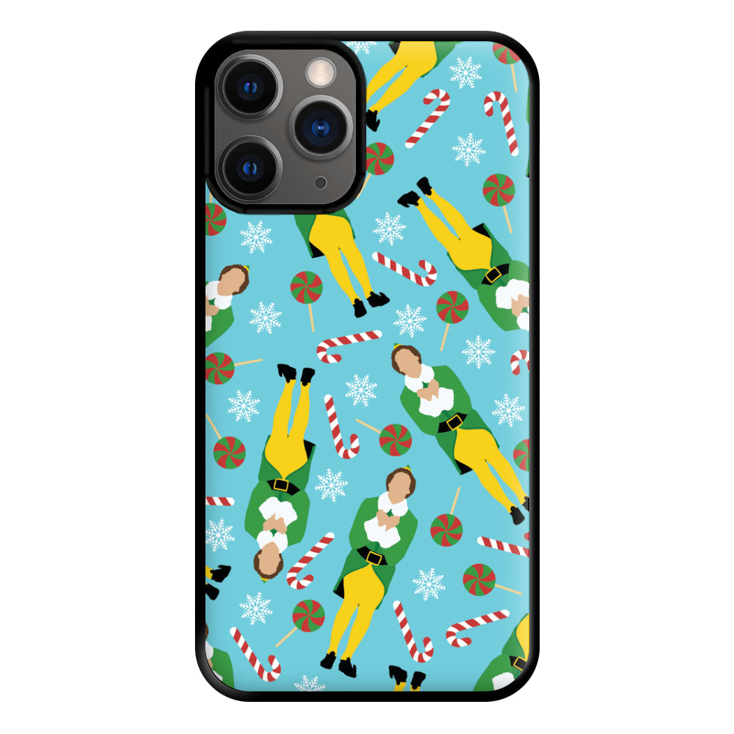 Elf Candy Cane Pattern Blue Phone Case for iPhone 12 Pro Max