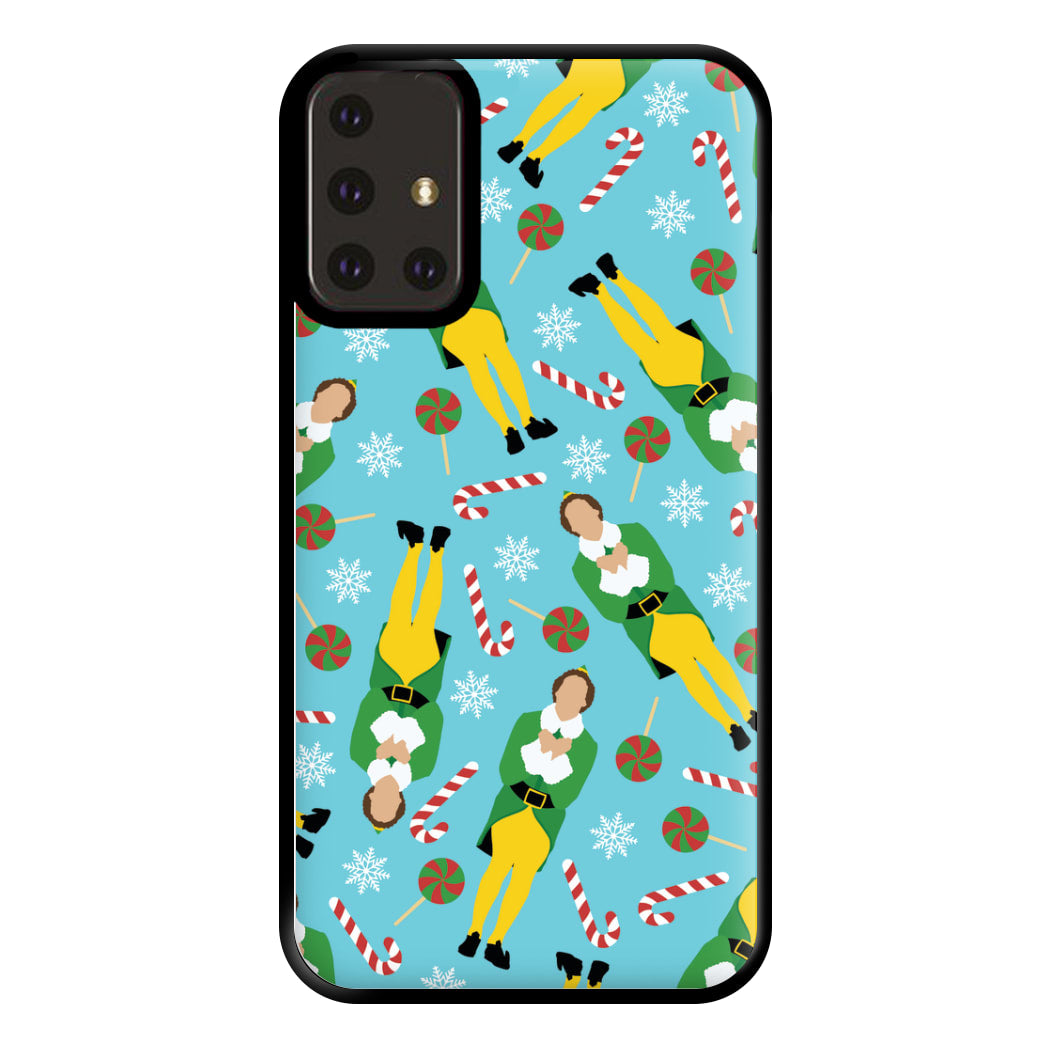 Elf Candy Cane Pattern Blue Phone Case for Galaxy A71