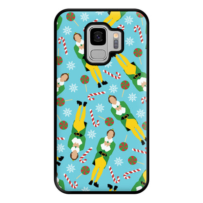 Elf Candy Cane Pattern Blue Phone Case for Galaxy S9 Plus