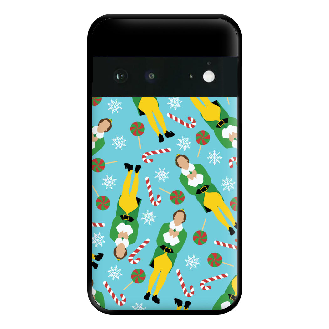 Elf Candy Cane Pattern Blue Phone Case for Google Pixel 6a