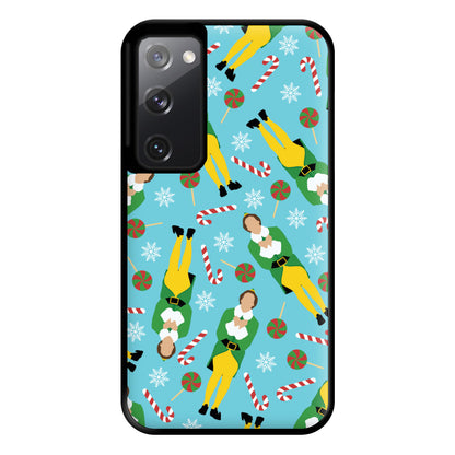 Elf Candy Cane Pattern Blue Phone Case for Galaxy S20FE