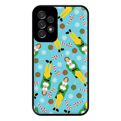 Elf Candy Cane Pattern Blue Phone Case for Galaxy A53