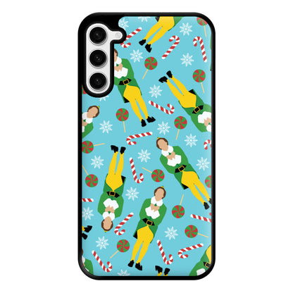 Elf Candy Cane Pattern Blue Phone Case for Galaxy S23 Plus