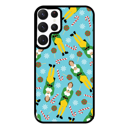 Elf Candy Cane Pattern Blue Phone Case for Galaxy S22 Ultra