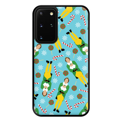 Elf Candy Cane Pattern Blue Phone Case for Galaxy S20 Plus