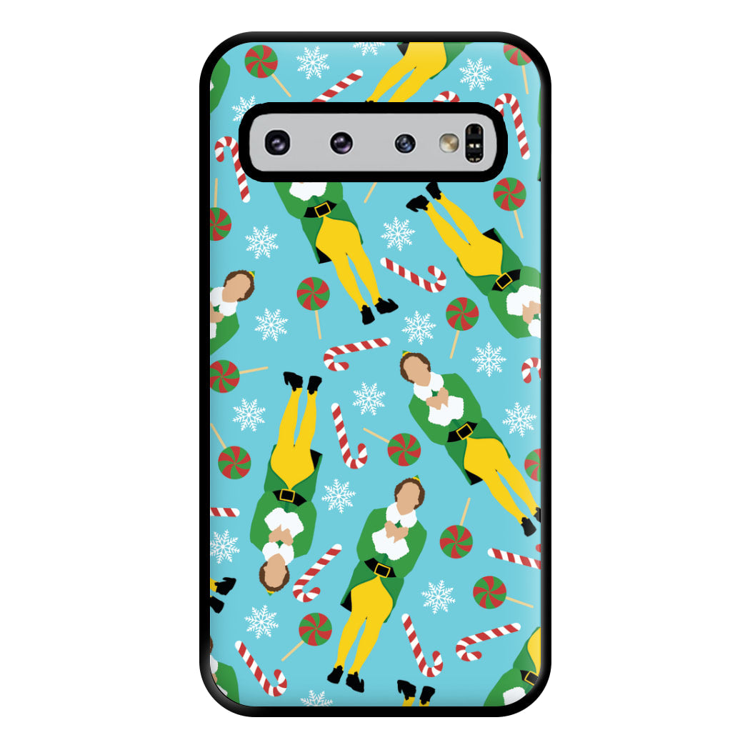 Elf Candy Cane Pattern Blue Phone Case for Galaxy S10 Plus