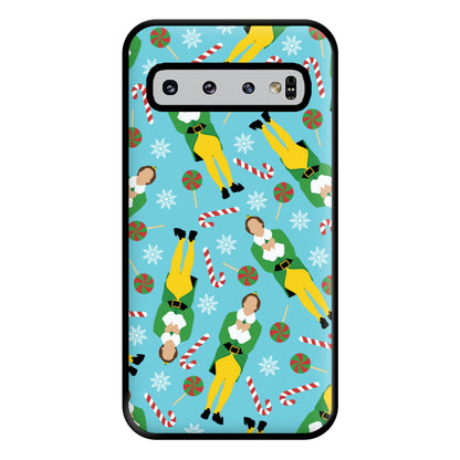 Elf Candy Cane Pattern Blue Phone Case for Galaxy S10 Plus