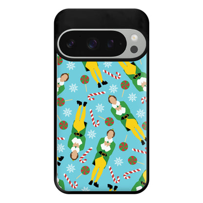 Elf Candy Cane Pattern Blue Phone Case for Google Pixel 9 Pro XL