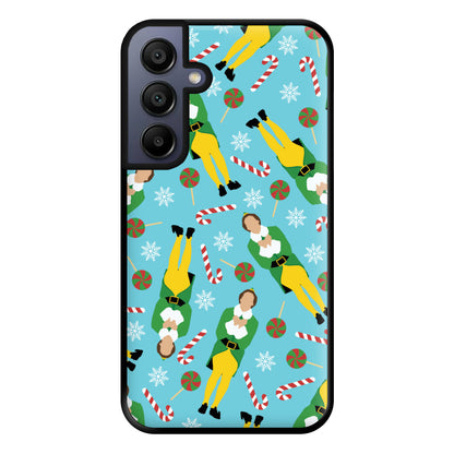 Elf Candy Cane Pattern Blue Phone Case for Galaxy A15