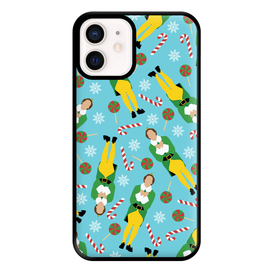 Elf Candy Cane Pattern Blue Phone Case for iPhone 13 Mini