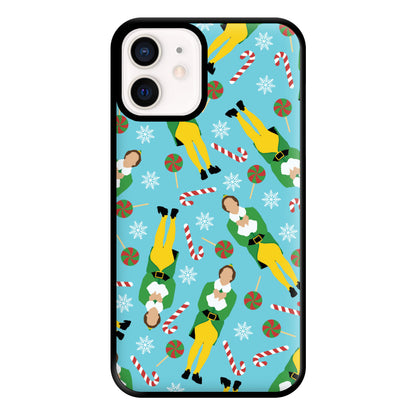 Elf Candy Cane Pattern Blue Phone Case for iPhone 13 Mini