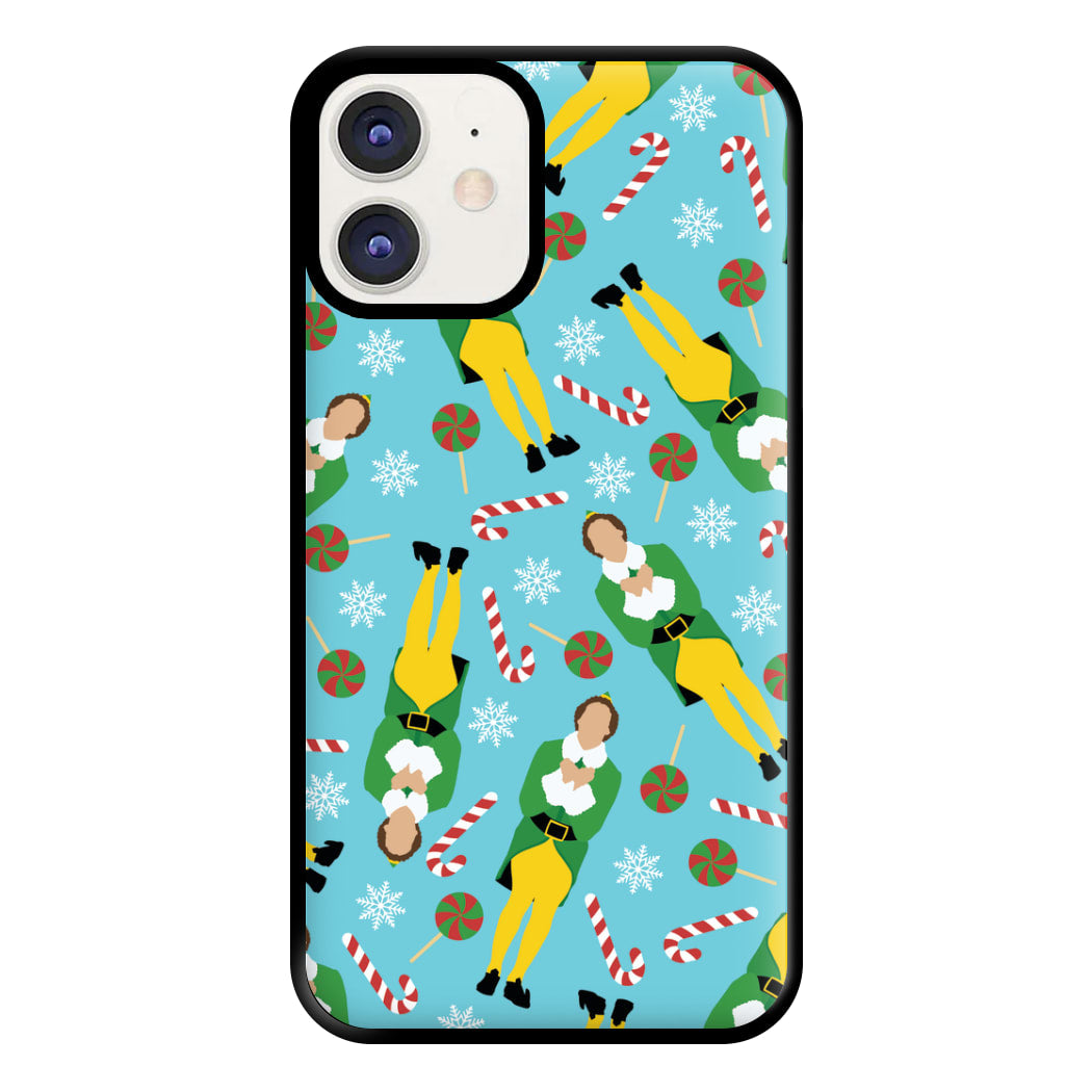 Elf Candy Cane Pattern Blue Phone Case for iPhone 12 / 12 Pro