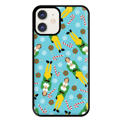 Elf Candy Cane Pattern Blue Phone Case for iPhone 11