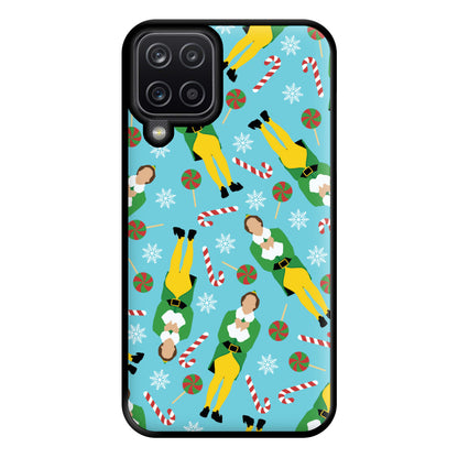 Elf Candy Cane Pattern Blue Phone Case for Galaxy A12