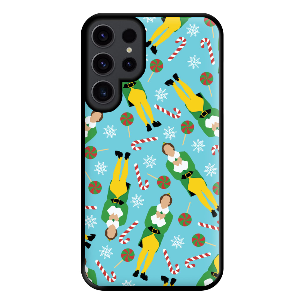 Elf Candy Cane Pattern Blue Phone Case for Galaxy S23 Ultra