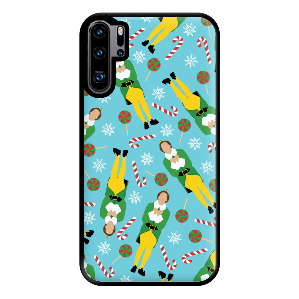 Elf Candy Cane Pattern Blue Phone Case for Huawei P30 Pro