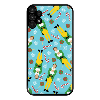 Elf Candy Cane Pattern Blue Phone Case for Galaxy A13