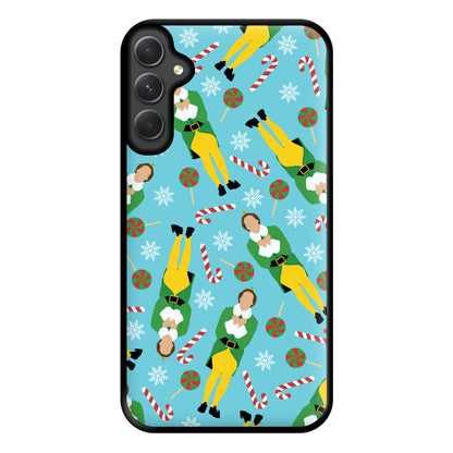 Elf Candy Cane Pattern Blue Phone Case for Galaxy A34