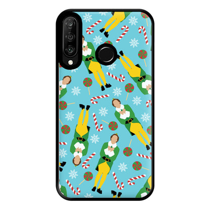 Elf Candy Cane Pattern Blue Phone Case for Huawei P30 Lite