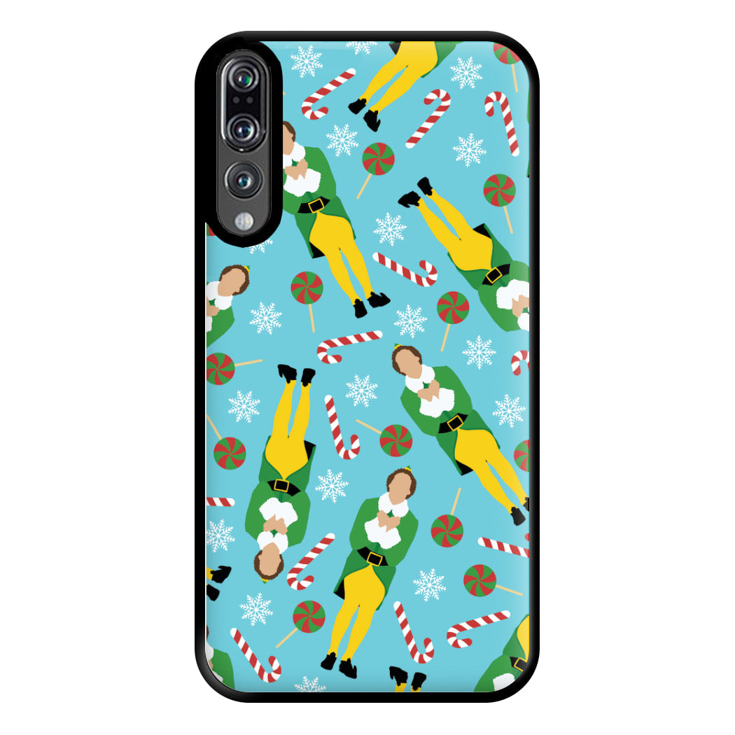 Elf Candy Cane Pattern Blue Phone Case for Huawei P20 Pro