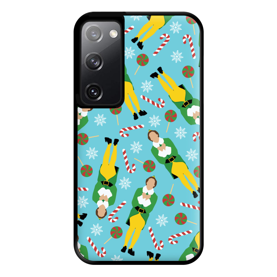 Elf Candy Cane Pattern Blue Phone Case for Galaxy S20