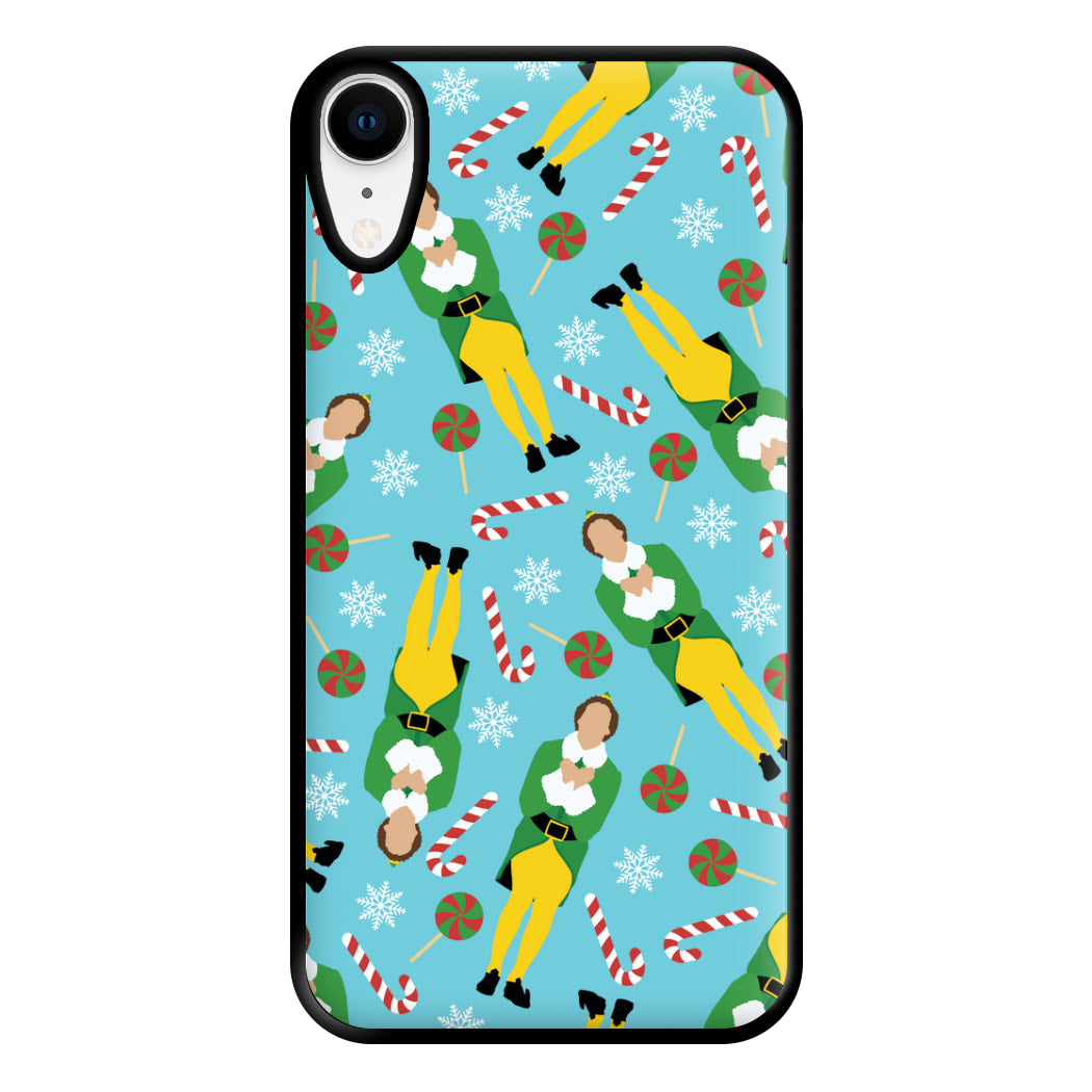 Elf Candy Cane Pattern Blue Phone Case for iPhone XR