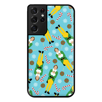 Elf Candy Cane Pattern Blue Phone Case for Galaxy S21 Ultra