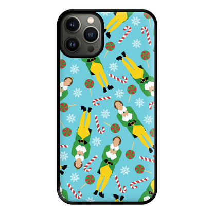 Elf Candy Cane Pattern Blue Phone Case for iPhone 13