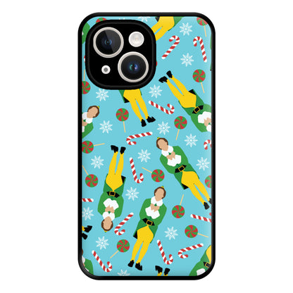 Elf Candy Cane Pattern Blue Phone Case for iPhone 14 Plus