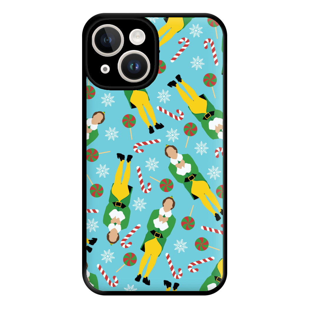 Elf Candy Cane Pattern Blue Phone Case for iPhone 14