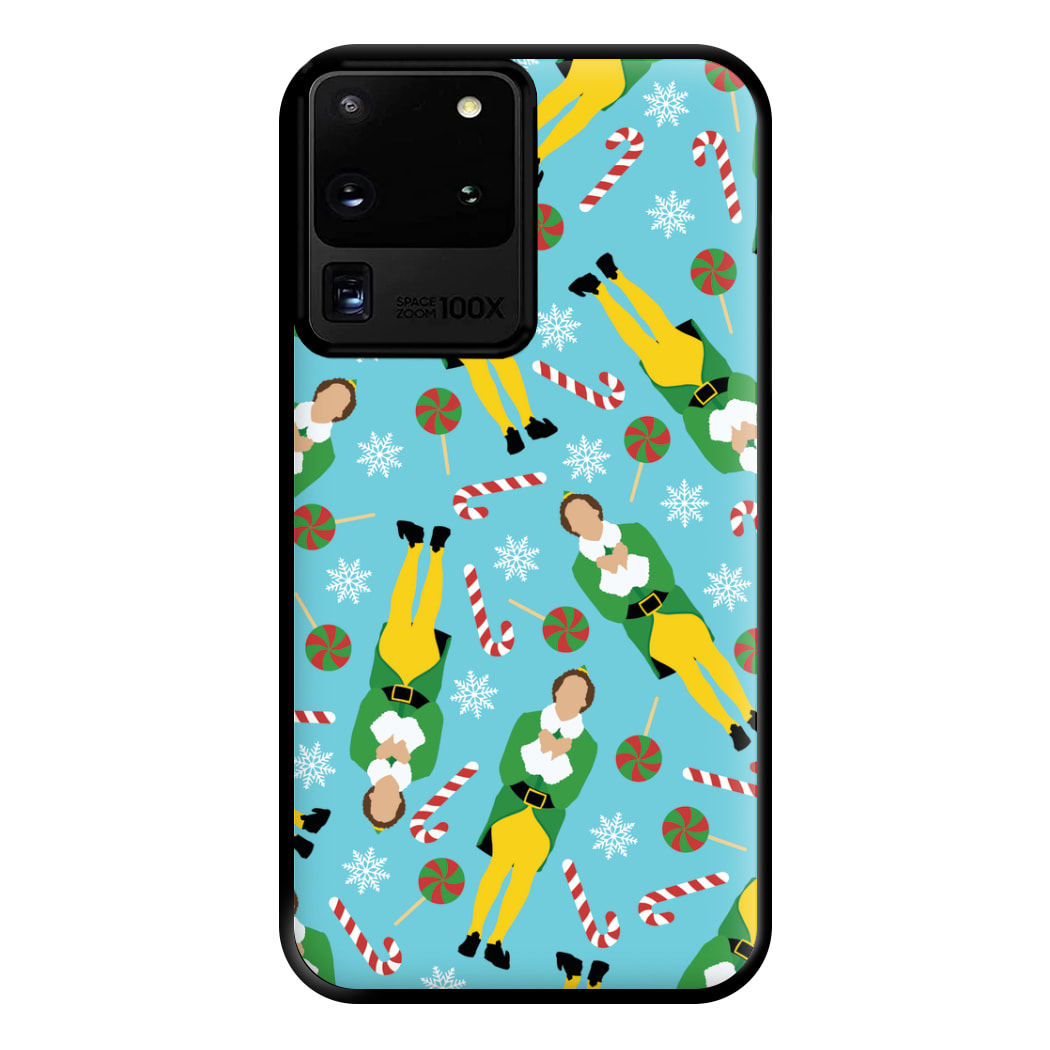 Elf Candy Cane Pattern Blue Phone Case for Galaxy S20 Ultra