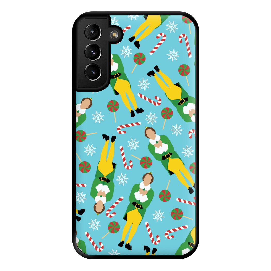 Elf Candy Cane Pattern Blue Phone Case for Galaxy S21 Plus