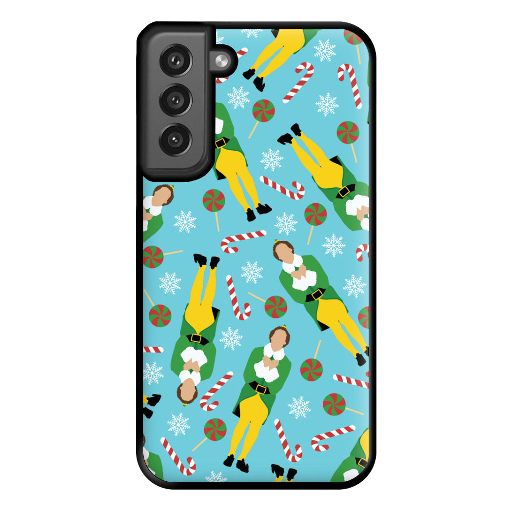 Elf Candy Cane Pattern Blue Phone Case for Galaxy S21FE