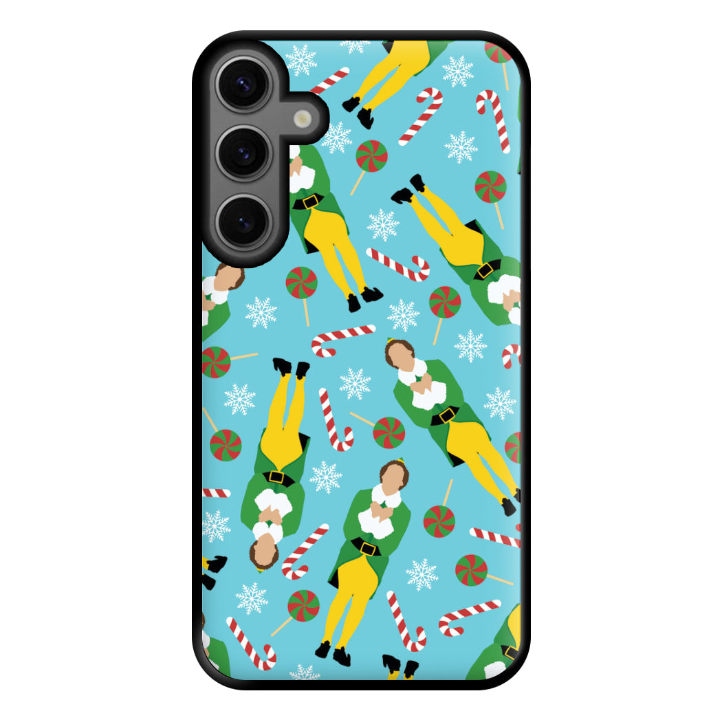 Elf Candy Cane Pattern Blue Phone Case for Galaxy S23FE