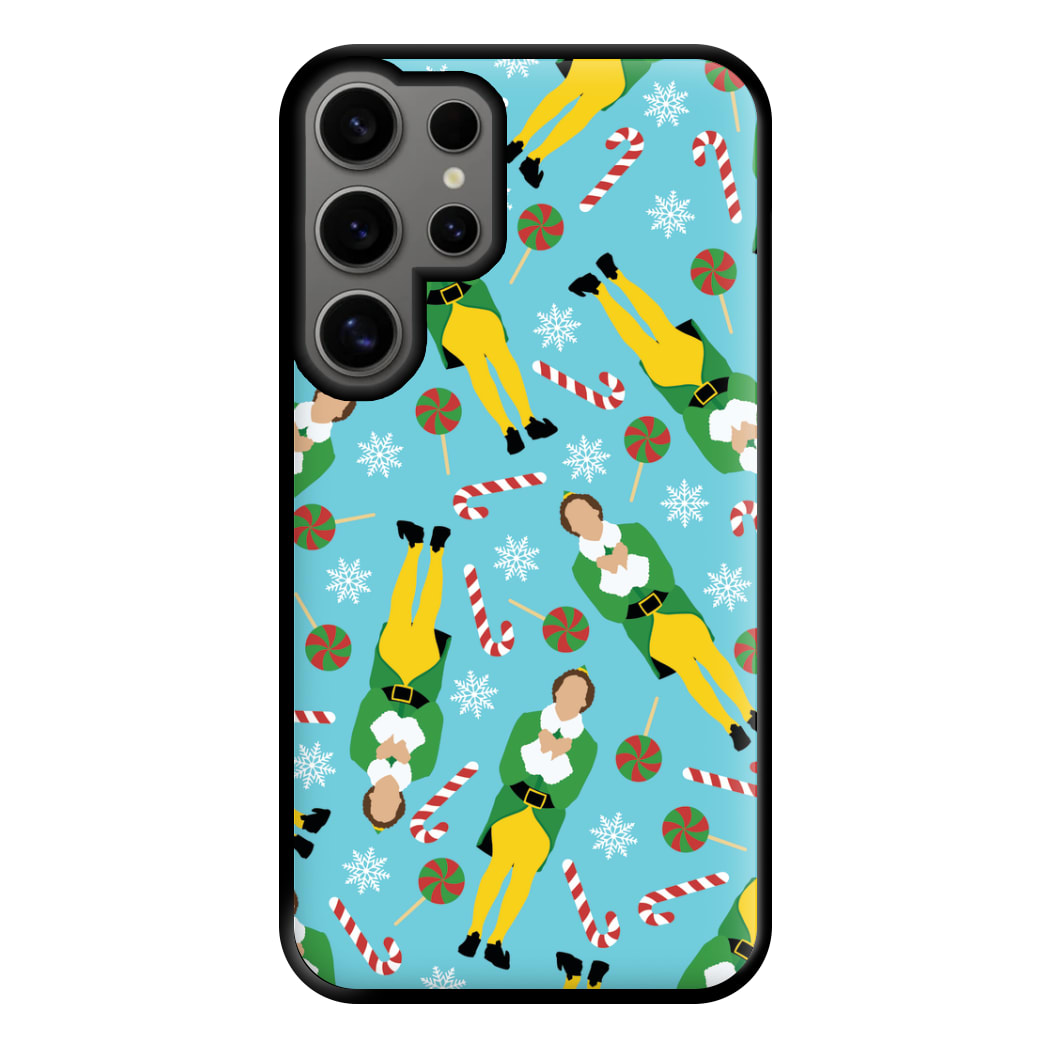 Elf Candy Cane Pattern Blue Phone Case for Galaxy S24 Ultra