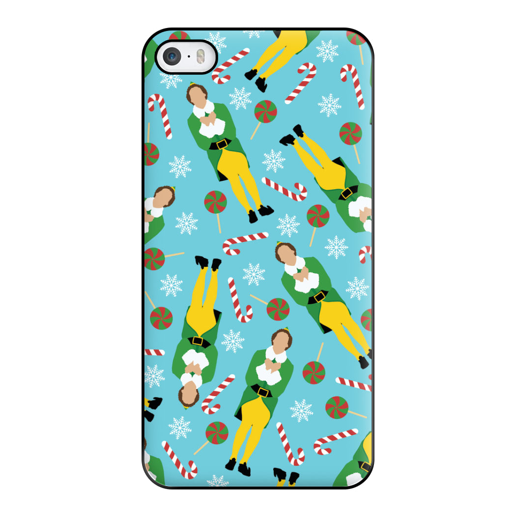 Elf Candy Cane Pattern Blue Phone Case for iPhone 5 / 5s / SE 2016