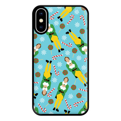 Elf Candy Cane Pattern Blue Phone Case for iPhone XS Max