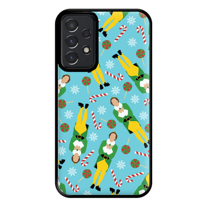 Elf Candy Cane Pattern Blue Phone Case for Galaxy A52 / A52s