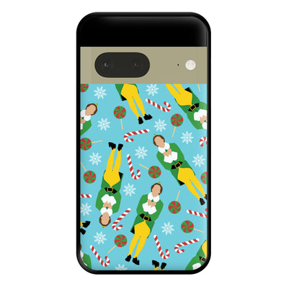 Elf Candy Cane Pattern Blue Phone Case for Google Pixel 7a