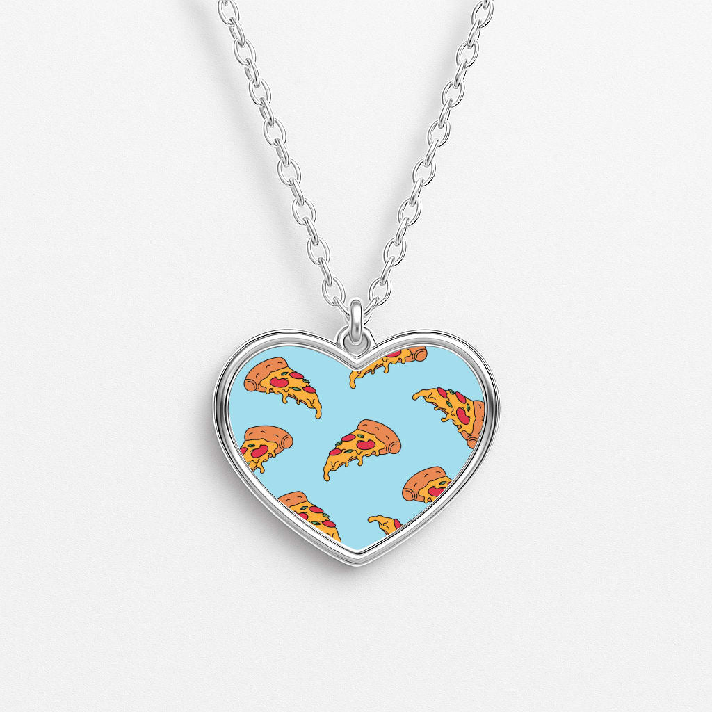 Pizza - Fast Food Patterns Heart Necklace