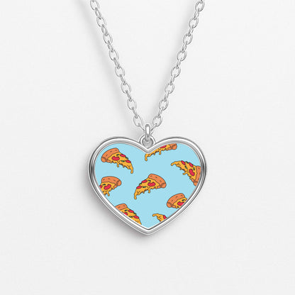 Pizza - Fast Food Patterns Heart Necklace