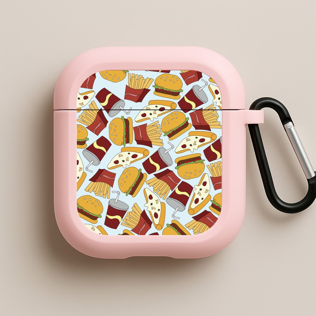 Burgers, Fries And Pizzas - Fast Food Patterns Pink AirPods Case