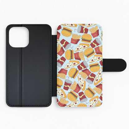 Burgers, Fries And Pizzas - Fast Food Patterns Flip / Wallet Phone Case