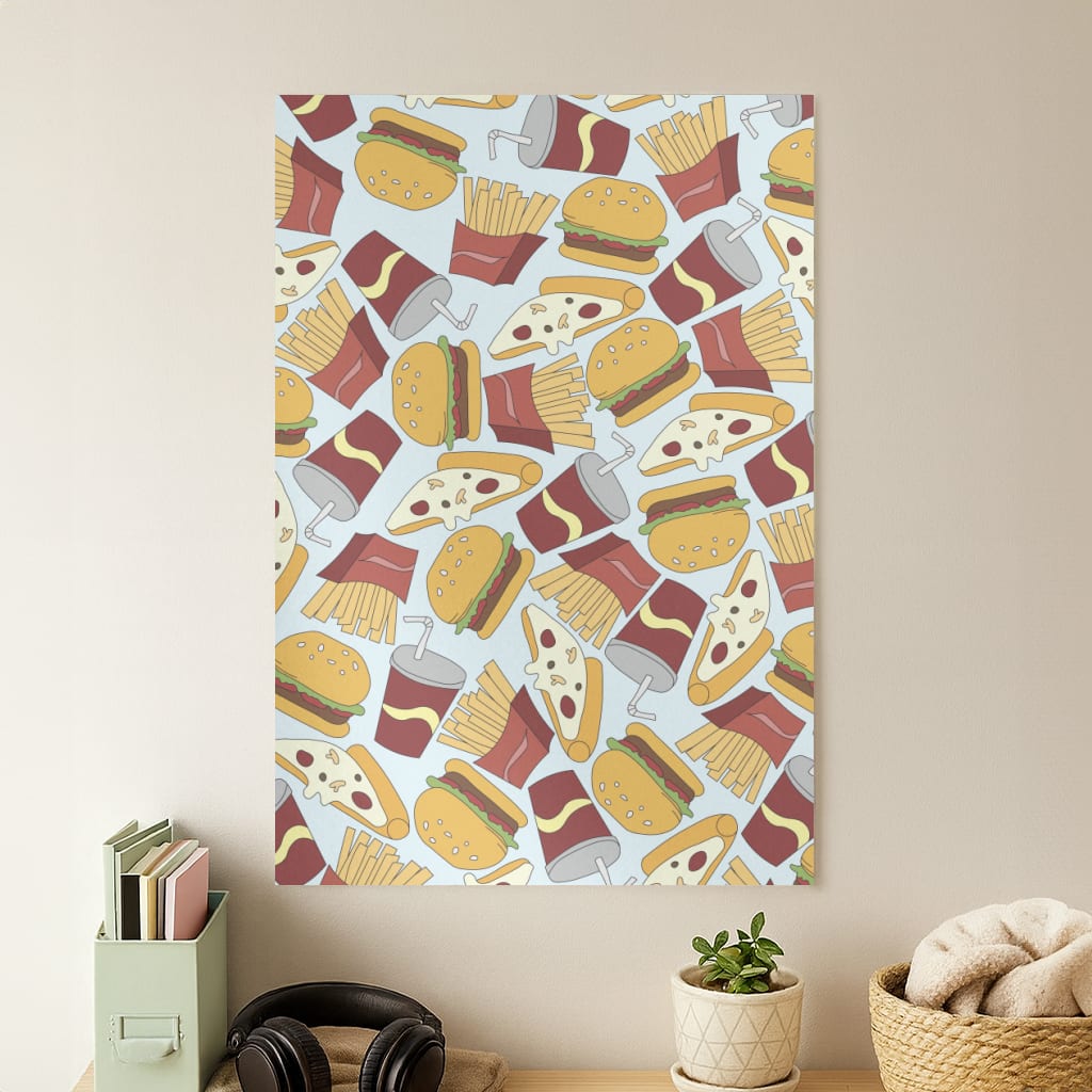 Burgers, Fries And Pizzas - Fast Food Patterns Poster