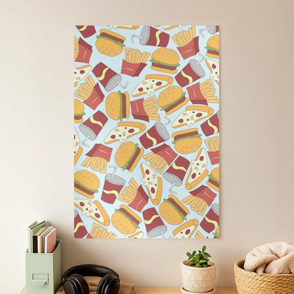 Burgers, Fries And Pizzas - Fast Food Patterns Poster